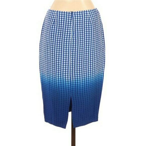 BAILEY 44 Astley dip dye ombre silk check career pencil skirt cobalt blue 4 NEW - Picture 2 of 6